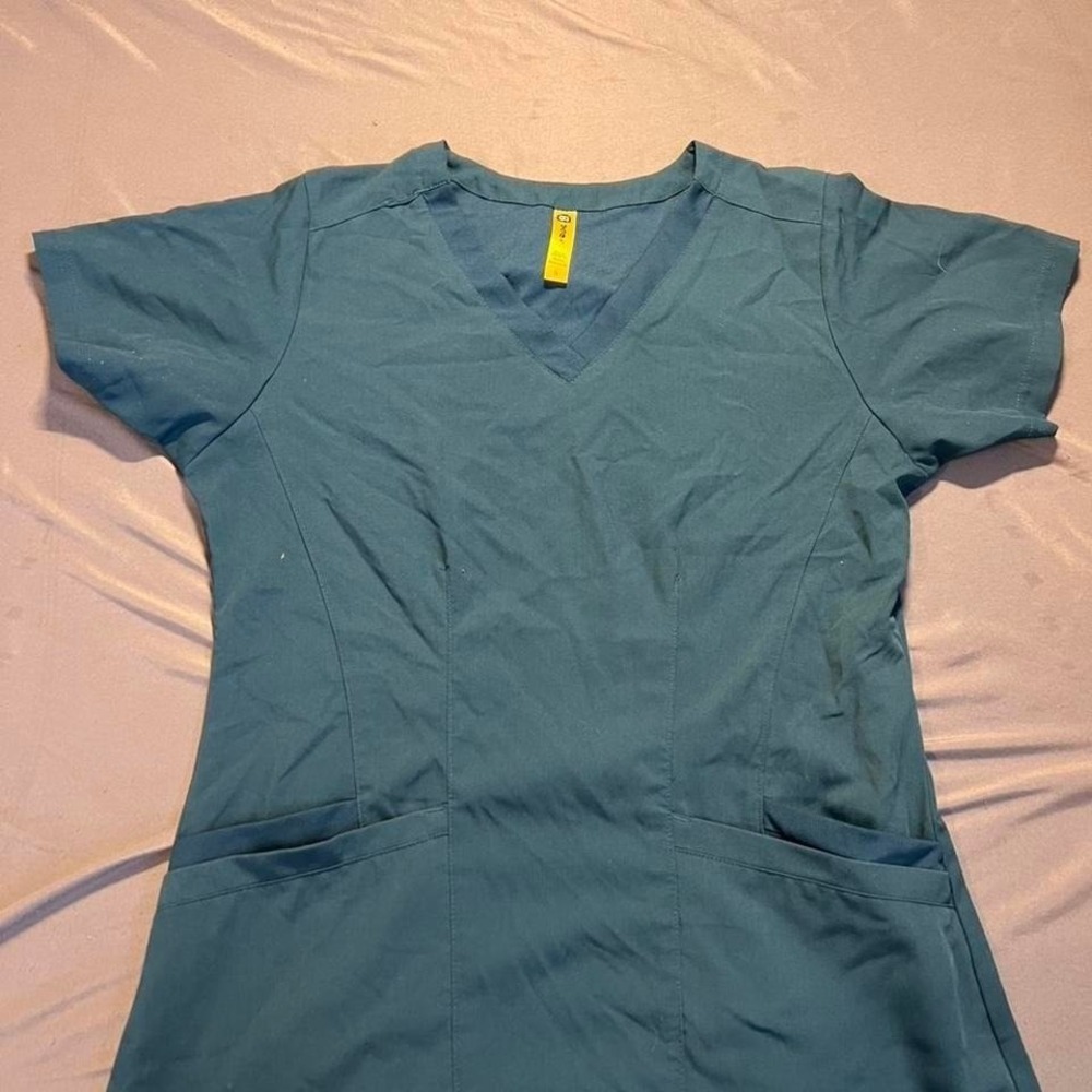 KOI Next Gen Good Karma Scrub Top Teal‎ Blue V-Neck Womens Size Small